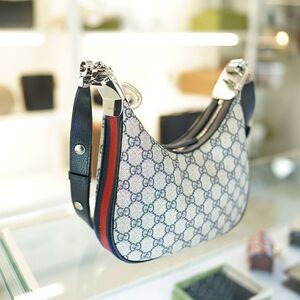 Shoulder Bag Canvas Beige Navy